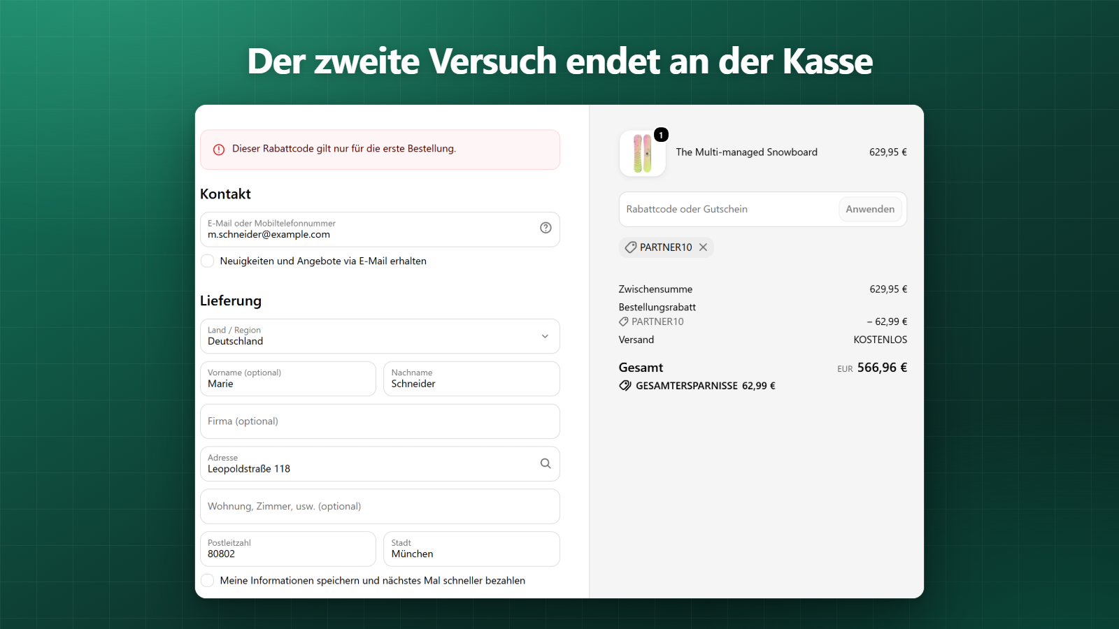 OnceOnly: zweiter Rabattcode-Versuch wird an der Kasse abgelehnt